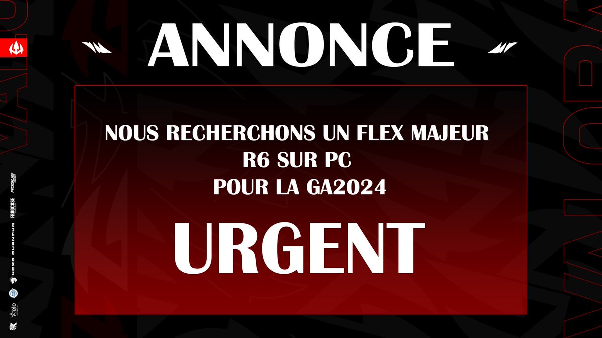 📢​|𝘼𝙣𝙣𝙤𝙣𝙘𝙚

#URGENT 👇

▪️Nous recherchons un joueur flex majeur pour GA 2024 et à long terme. 

▪️Veuillez rejoindre le discorde et faire une demande de ticket discord.gg/6MhmZFaj5F .

▪️#RT = Apprécie👇