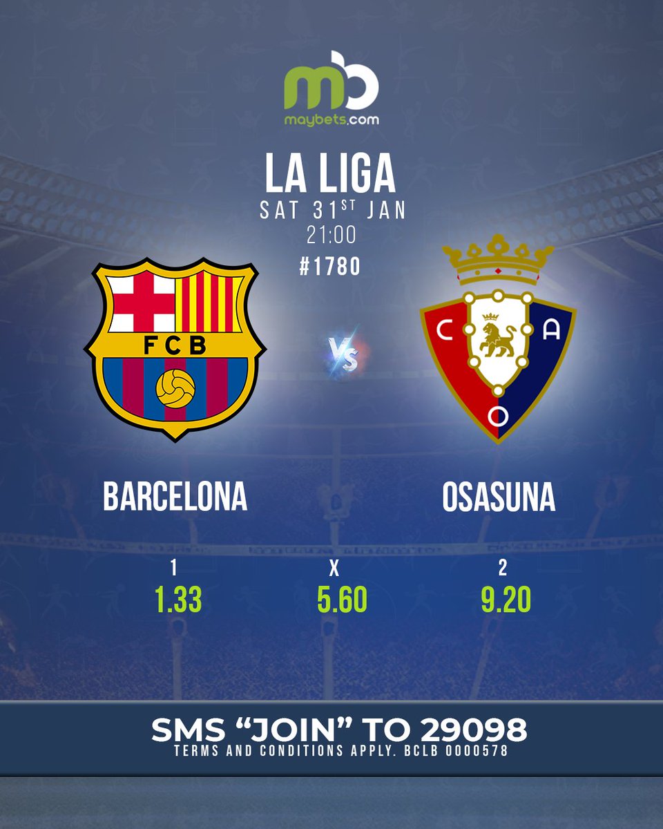 ⚽🔵🔴 FC Barcelona vs. Osasuna: High-Stakes Showdown at Estadi Olímpic! 🌟💥 An Intense Battle for Points! 🏆🔥 Will Barcelona Close the 11 point Gap? 🤔🏴󠁧󠁢󠁳󠁣󠁴󠁿⚽

Kichwa, GG/NG, Over/Under?➡maybets.com/match/prematch…

#barcalona #Osasuna #Laliga2024 #Maybets  🇪🇸🔥