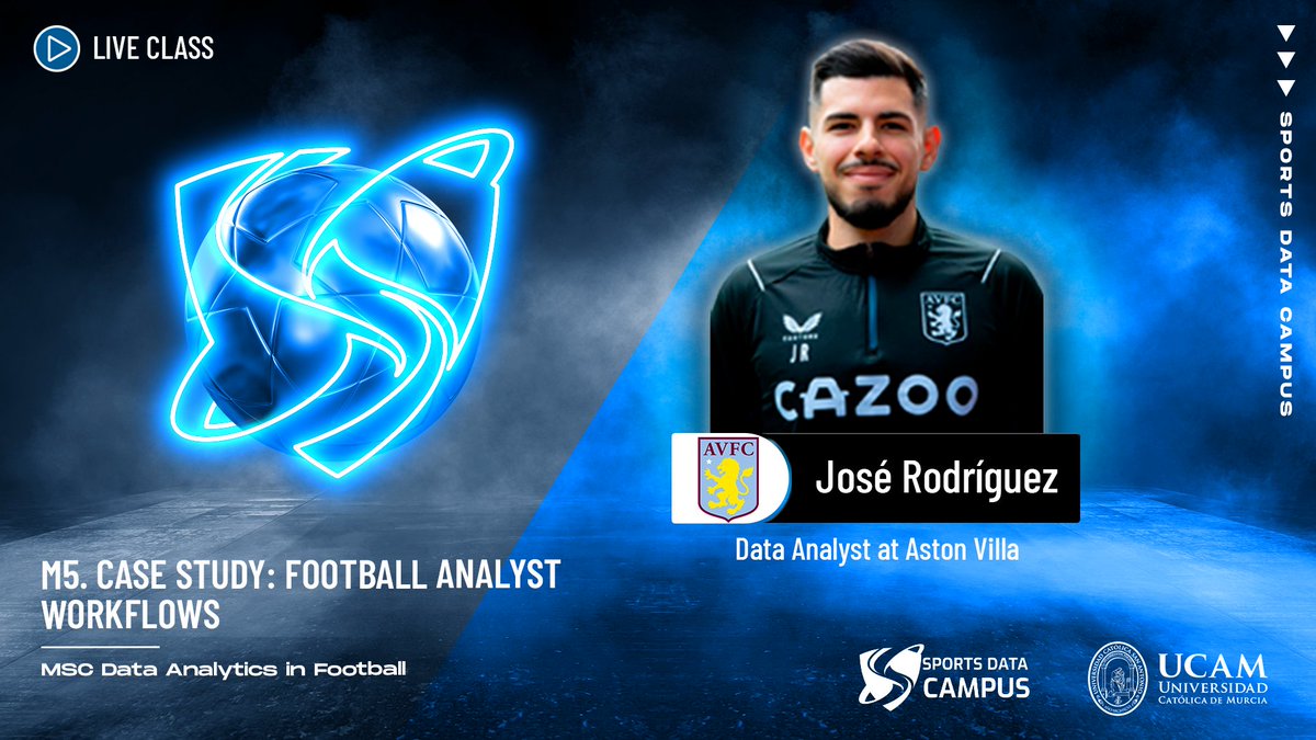 LIVE CLASS🔝 

🔎 'Case study: Football Analyst workflows'
👨🏻‍🎓 With <a href="/josemrc92/">José Rodríguez Calvo</a> | Data Analyst at Aston Villa 
📚 Exclusive to the MSc Data Analytics in Football 
✅ vist.ly/yvui