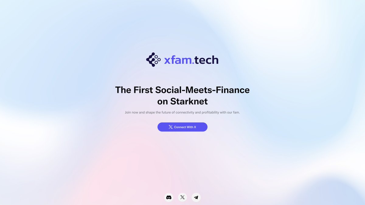 Onboarding with <a href="/xfamtech/">xfam.tech</a> is quite straightforward 👍

1/ Connect your <a href="/X/">X</a> Account
2/ Deposit ETH
3/ Grab your first Profile Share

👉 Get started at xfam.tech

#Starknet #web3 #socialfi