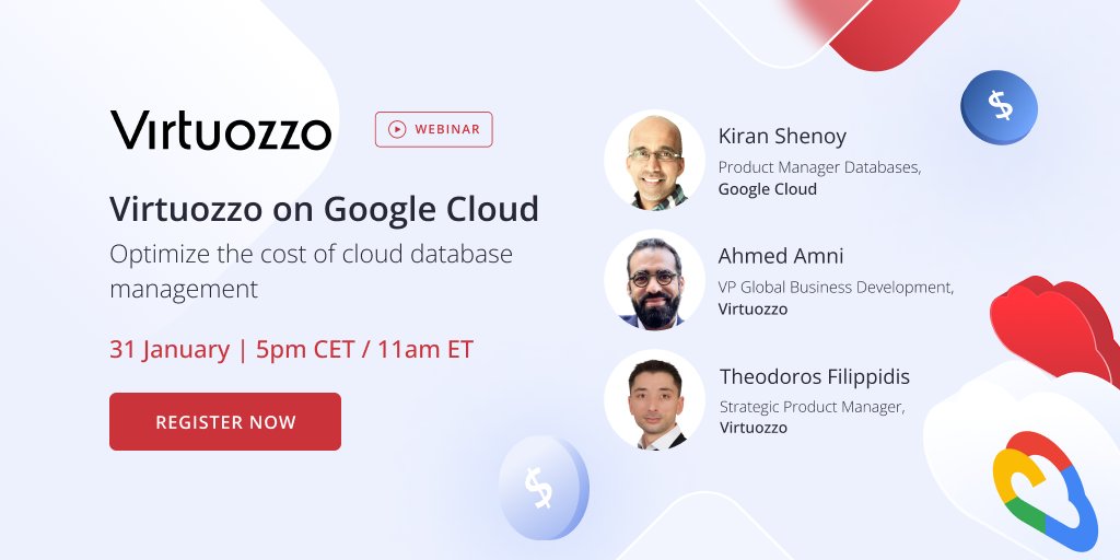 VirtuozzoInc's tweet image. [WEBINAR TODAY] - Join us at 11am ET / 5pm CET, learn how to optimize database management costs with #Virtuozzo + @googlecloud. Register  -&amp;gt; bit.ly/48qQQDB

We’ll explore DB cost analysis, #DBaaS + #dbPaaS, Google Cloud&apos;s database solution &amp;amp; Virtuozzo dbPaaS benefits.