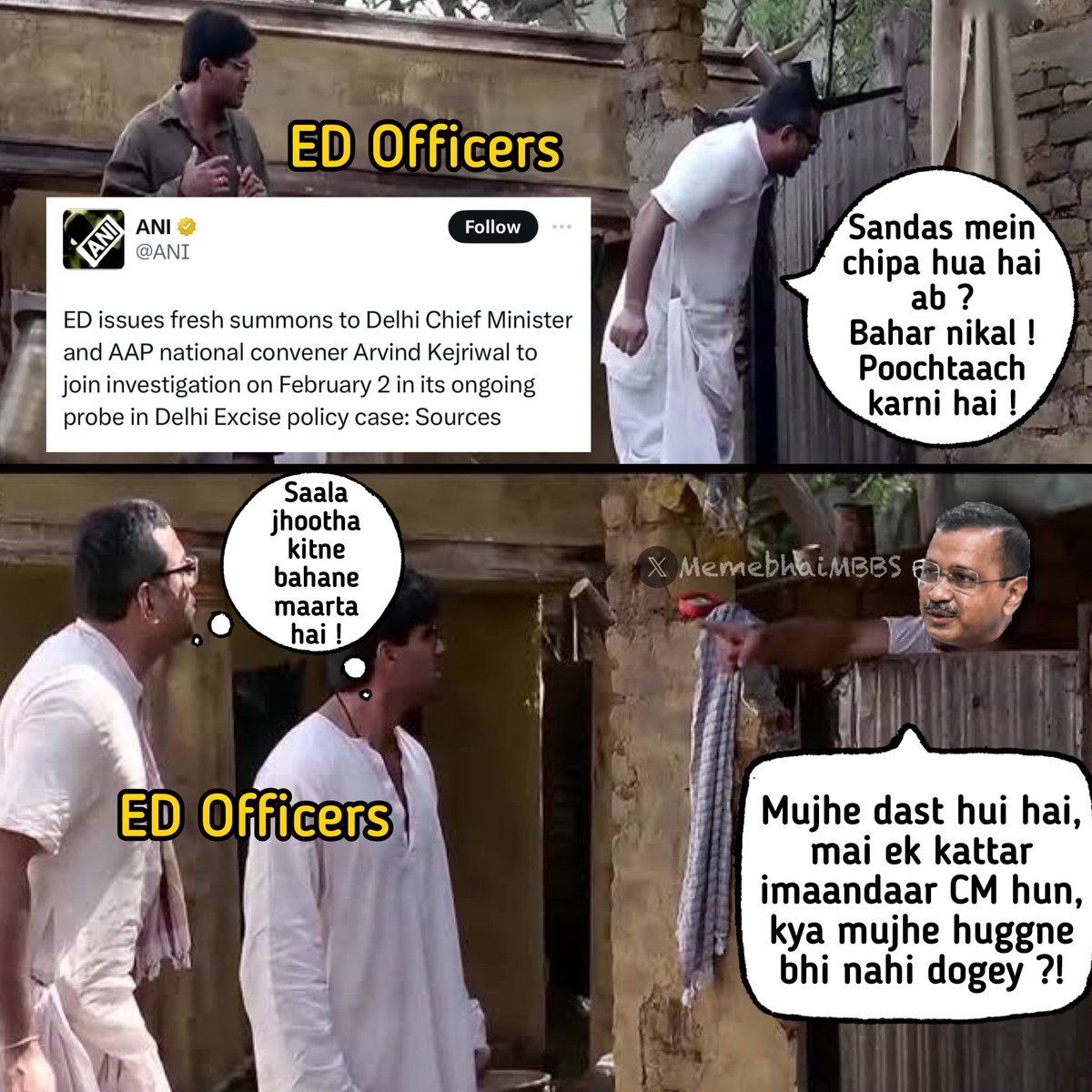 MemebhaiMBBS's tweet image. ED summons se bhaagne ka tareeka bada cezual hai 🤭😂😂😂#EDSummonsKejriwal