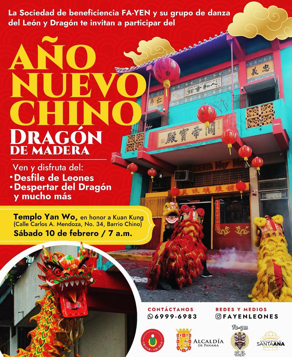 Aqui nacio la tradición de la Danza del León Chino en Panamá por más de 50 años el Grupo de Danzas de la Sociedad Fayen mantiene viva la tradición y cultura. Solo el Barrio Chino es capaz de brindarte una experiencia unica ven y acompañanos este sabado 10 de Febrero!!