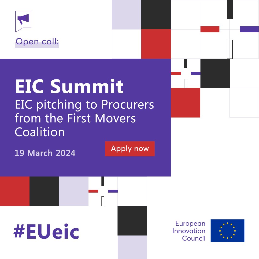 Are you an #EUeic beneficiary with #innovations in the field of #greenhydrogen, #alternativefuels, #CCU or #CarbonDioxideRemoval? 🌱

🚀 Don’t miss this incredible opportunity in the #EICSummit24 to pitch to potential buyers!

More here 👉 eic.eismea.eu/community/even…