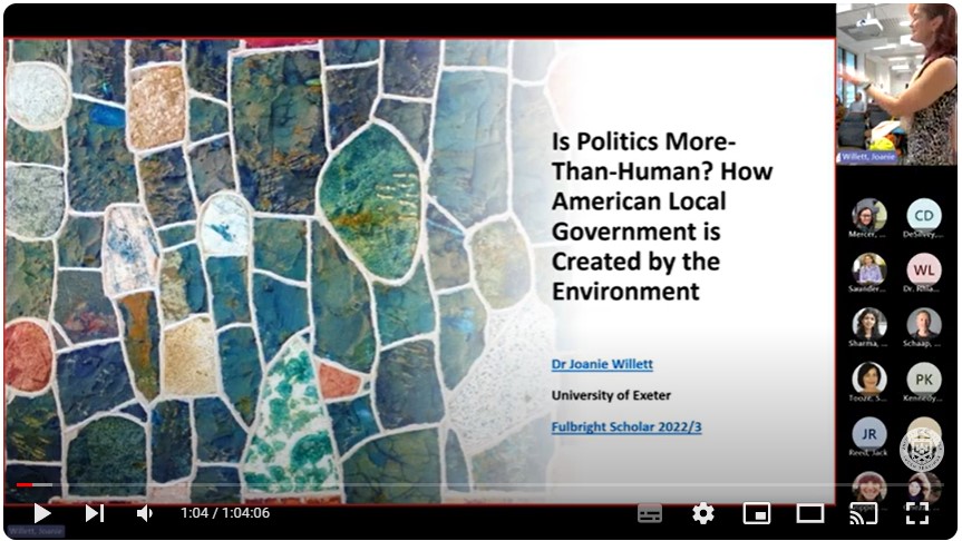 If you missed @JoanieWillett's #esiStateOfTheArt talk “Is #Politics More-than-Human? How American (local) Government is created by the #Environment” earlier this week, you can view the full video recording here 👉youtu.be/Qju4ApI_HcY @ICornishStudies @japrovo @UofE_Research