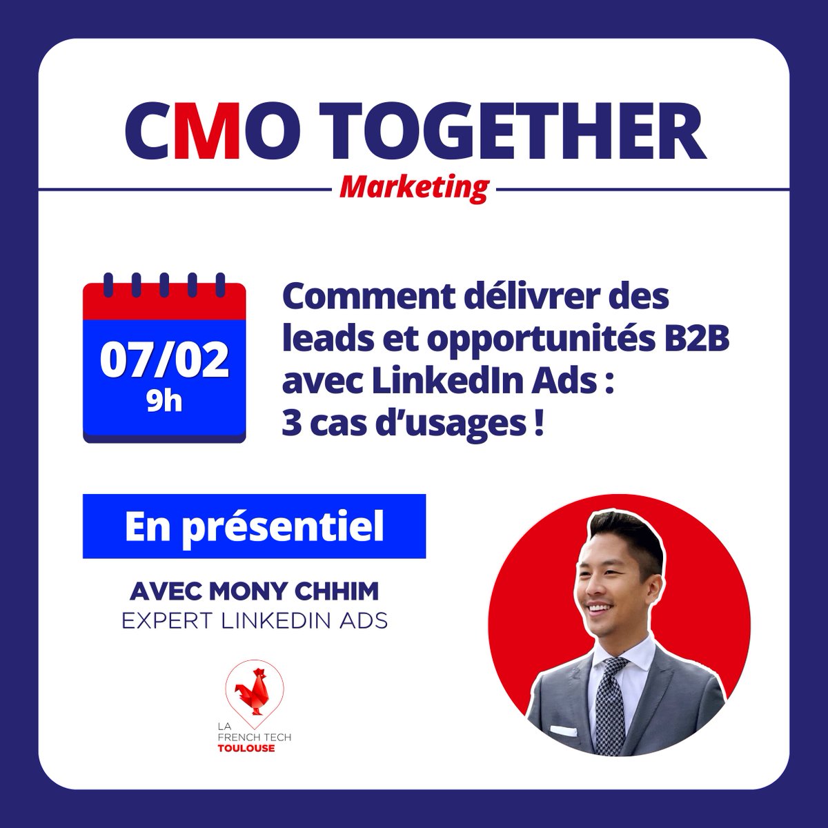 FrenchTech_Tlse's tweet photo. ✨ Inscrivez-vous au prochain CMO Together : partage d’expériences, trucs et astuces, conseils...

👉 Une session spéciale LinkedIn Ads pour les experts du marketing, avec @mony_chhim !

ℹ️ Infos &amp; inscriptions : https://t.co/y7DbW6SuEl https://t.co/Op3xCG3UI1