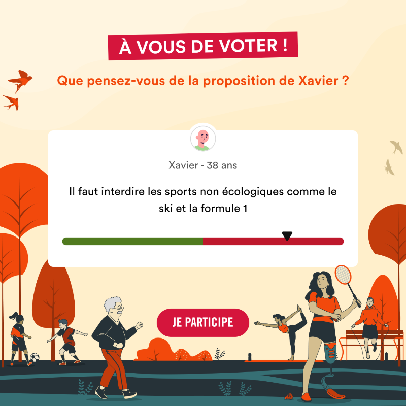 Make_org's tweet photo. 🏃 Le sport est bon pour la santé, pour le moral et pour la société. 

➡️ Participez à la grande consultation en ligne et donnez votre avis sur les moyens pour (re)mettre la pratique sportive au centre du quotidien de chaque Français !

💪 Faites bouger les choses !