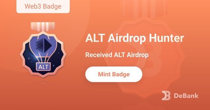 HoangTrungDS's tweet photo. #AltLayer - Debank 

📌 Ae nào đợt trước có claim airdrop $ALT thì vào debank claim thêm badge nhaa

👉 Link claim: https://t.co/wOvG1kE9DJ

#GemAlpha89 #Airdrop https://t.co/nU6axwqe0F