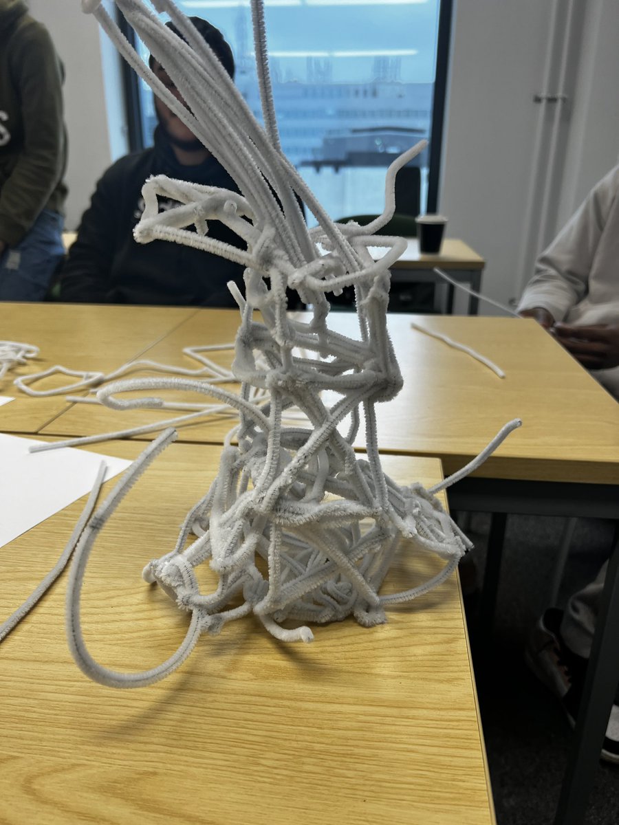 ryanthomasgreen's tweet photo. I had a really enjoyable workshop with our third year music students today. A lecture all about collaboration then a chance to put everything into practice and work together to create some pipe cleaner towers, which are now on display in my office :) @PlymUni https://t.co/9JHgc2lYhQ