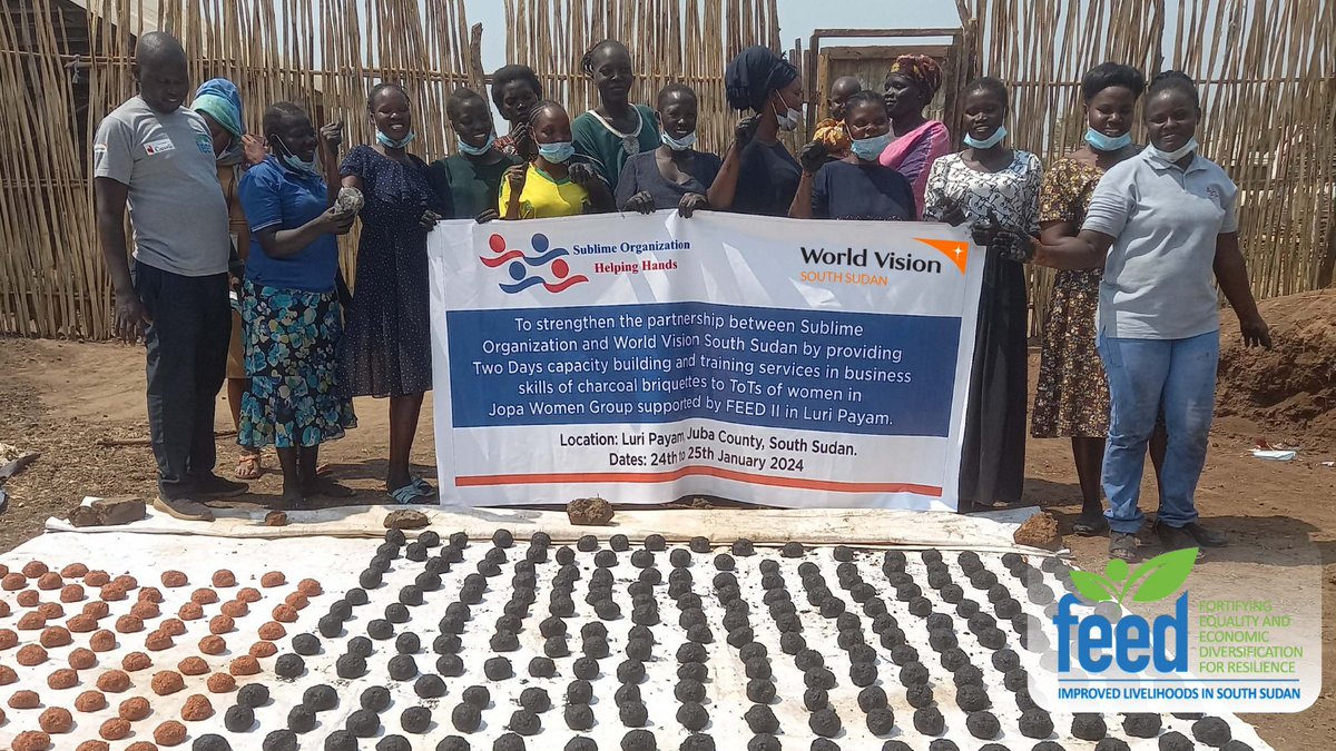 WVSouthSudan's tweet photo. 1/3  Rural women in Luri, Juba county are learning to produce their own briquettes that are not only economical and friendly to the environment using locally available materials such as saw dust, charcoal dust, cassava starch, and water. #FEEDII #SouthSudan #WomenEmpowerment https://t.co/evq85hN0tL
