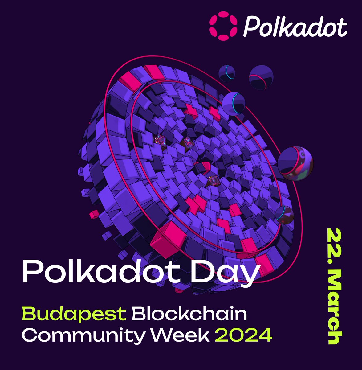 Dear Friends & Polkadot OGs! If you happen to be in #Budapest in the middle of March 2024, join us for our community-organized Blockchain Week, the @BudBlockWeek, and attend the #PolkadotDay on March 22. Talks from nearby @Polkadot communities from Budapest are also welcome! 🎇