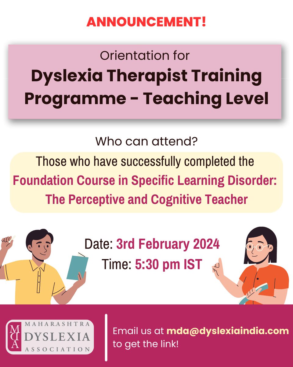 Join us for the Dyslexia Therapist Training Programne - Teaching Level  Orientation! 

Learn about the eligibility requirements, course content and timeline.

#learningdisabilites #dyslexia #dysgraphia #dyscalculia #specialeducationteacher  #specialeducationresources  #sen