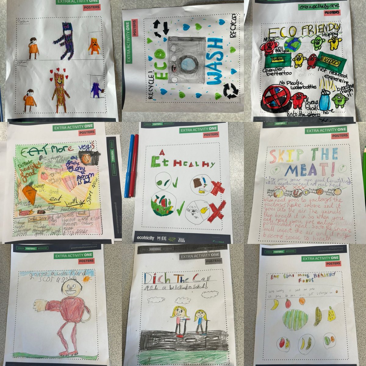 FTFCCommunity's tweet image. 𝗚𝗿𝗲𝗲𝗻 𝗙𝗼𝗼𝘁𝗯𝗮𝗹𝗹 𝗪𝗲𝗲𝗸𝗲𝗻𝗱 2024 ♻️

This week at Thornton Primary School, children made posters with their own unique message to get others involved and helping towards a healthier lifestyle! 

The children wanted  to raise the importance of: 

- Ditching the car…