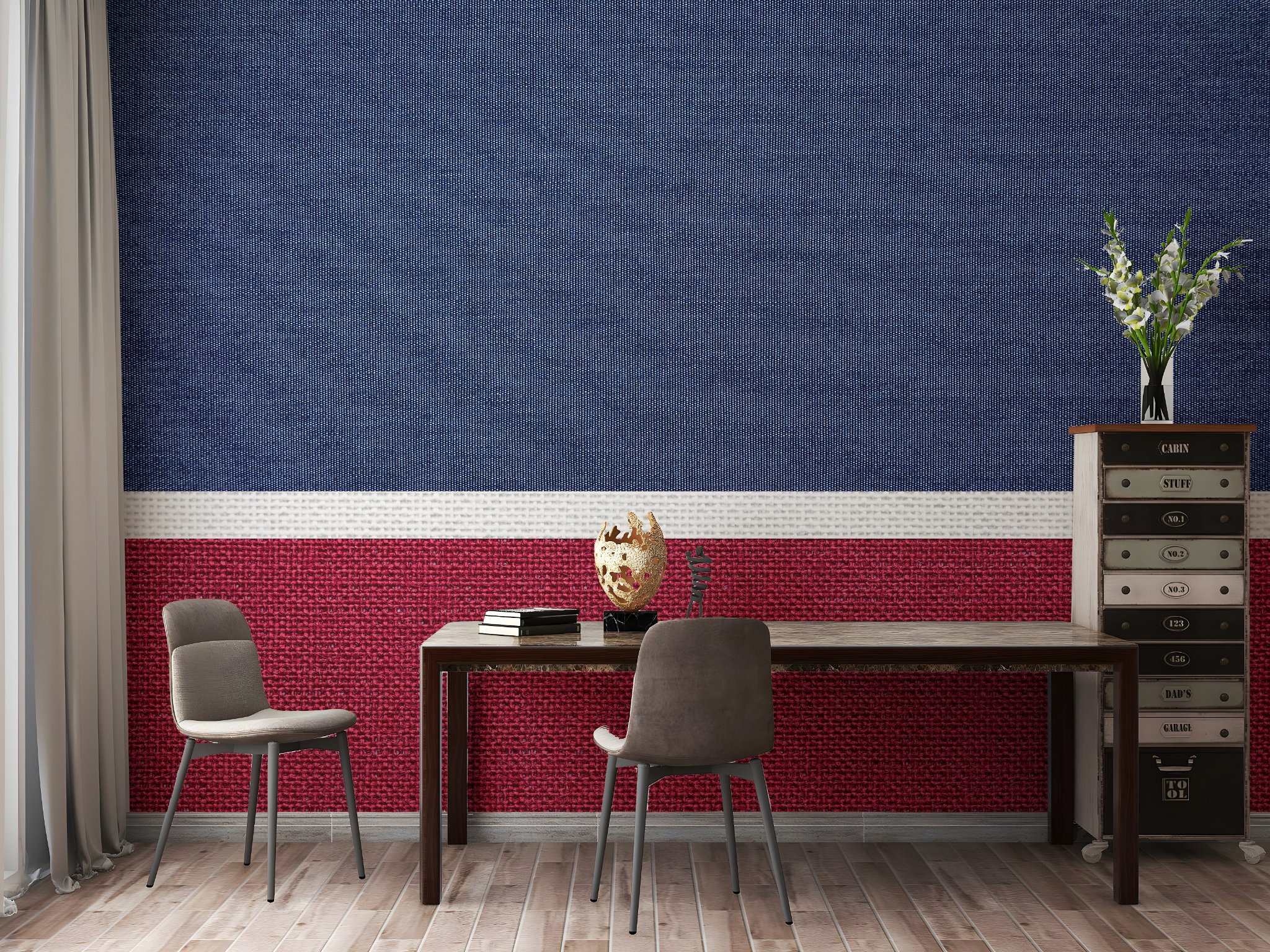 Dark Blue Stripe Fabric, Wallpaper and Home Decor