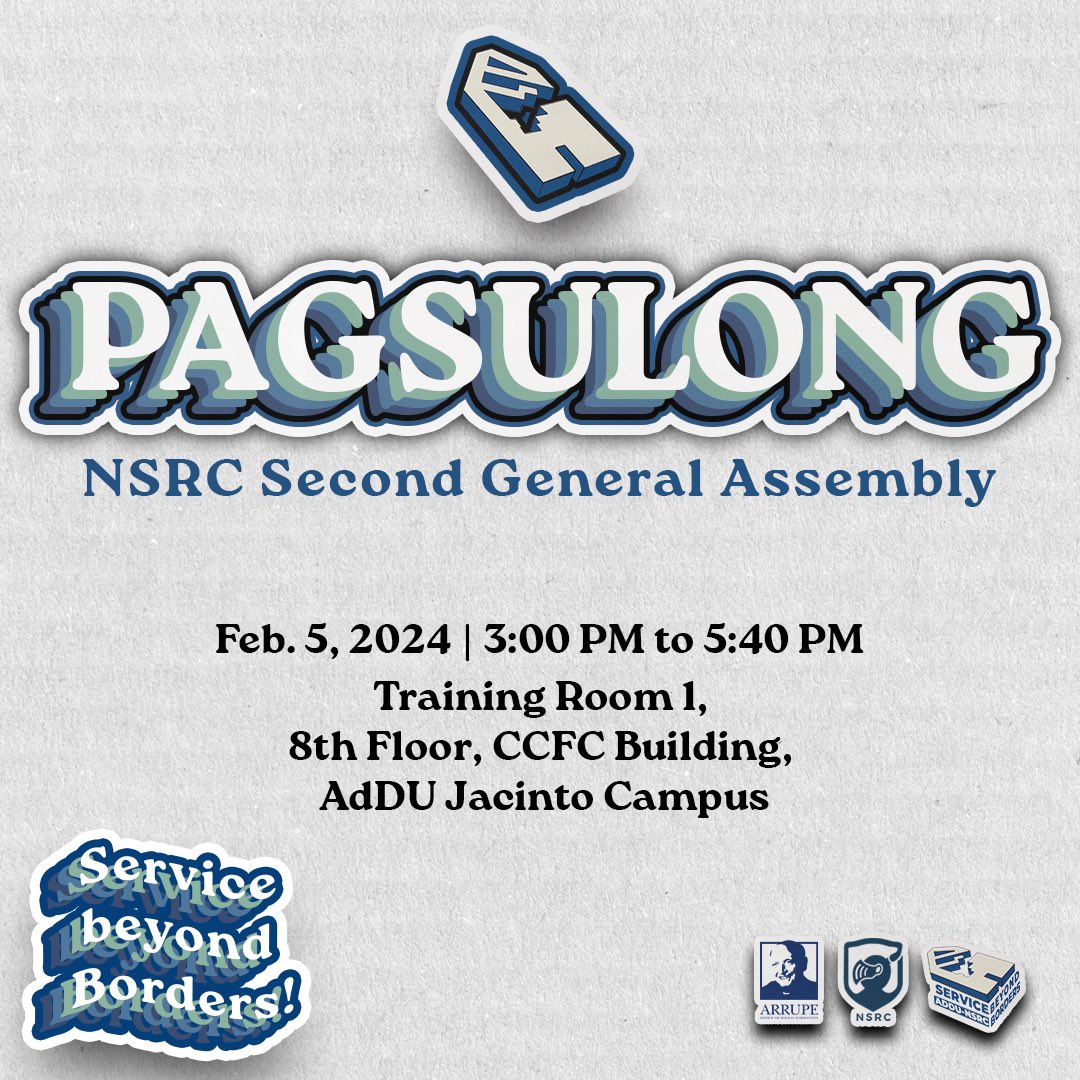 AdDU_NSRC's tweet photo. Andam na ba mo sulong atong mga Blue Knights? 🛡️

Gear up, reservists! ⚔️ PAGSULONG: NSRC Second General Assembly is just around the corner. See you this Feb. 5, from 3:00 PM - 5:40 PM on the 8th Floor, CCFC Building for our semestral gathering. https://t.co/zErIpopMOP