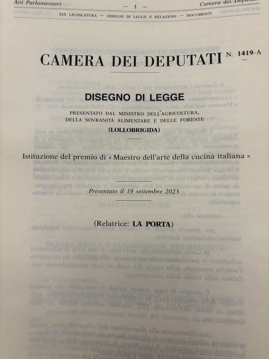 Ve ne avevo già parlato quando il provvedimento è arrivato in commissione bilancio.

Ma stamattina l’aula di Montecitorio - dopo settimane di lavoro obbligato nelle commissioni - discutiamo e approviamo una legge per istituire il premio di Maestro dell’arte della cucina italiana.