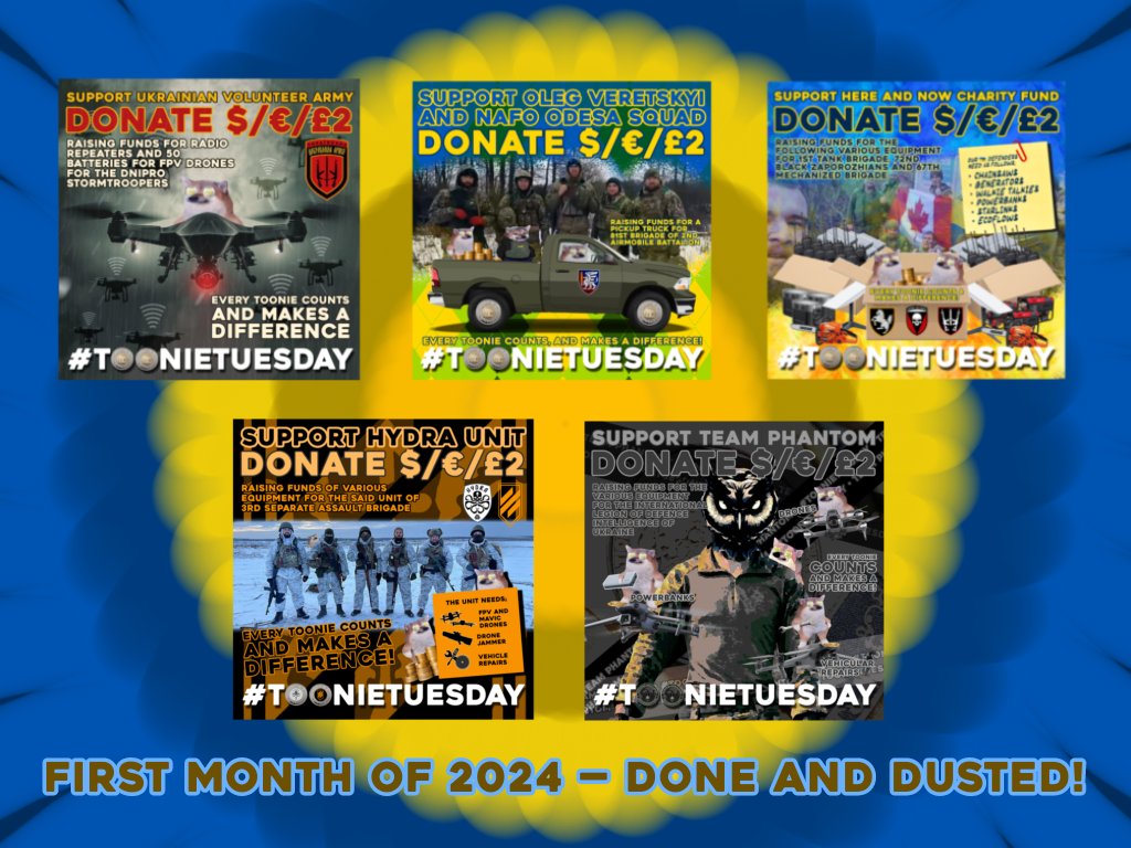 speaking of this month ending in a flash, here are my @toonie_tuesday b👀sting graphics i made for this month!

🚨 @UdaUkrainian
⚓ @oleg_veretskiy (and #NAFO_Odesa_Squad)
💪🏻 @here_and_now23
🐙 hydra unit (3rd separate assault brigade)
🦉 team phantom (intl. legion of DIU) 1/3