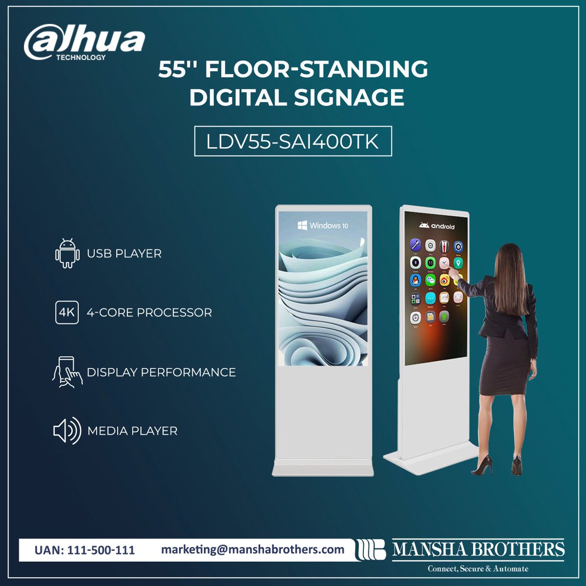 Mansha Brothers (@manshabrothers) on Twitter photo Unleash Innovation with Dahua's LDV55-SAI400TK 55'' Digital Signage 📷
For more details, contact us at:
Phone: 111-500-111 (UAN)
Email: marketing@manshabrothers.com
#ManshaBrothers #DahuaTech #DigitalSignage #VisualInnovation #MBDahuaTech Unleash Innovation with Dahua's LDV55-SAI400TK 55'' Digital Signage 📷
For more details, contact us at:
Phone: 111-500-111 (UAN)
Email: marketing@manshabrothers.com
#ManshaBrothers #DahuaTech #DigitalSignage #VisualInnovation #MBDahuaTech