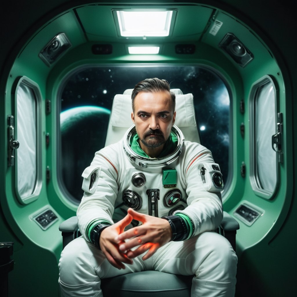 TheTurkishAI's tweet photo. Turkish media giant Erman Yasar, travelling with his green armed chair to the gas giant, spoke to the public: "We occupy such a tiny place in the world. The world itself doesn't even occupy that much space in the vastness of space." @ermanyasar #londramerkez https://t.co/iG9lC3ocES
