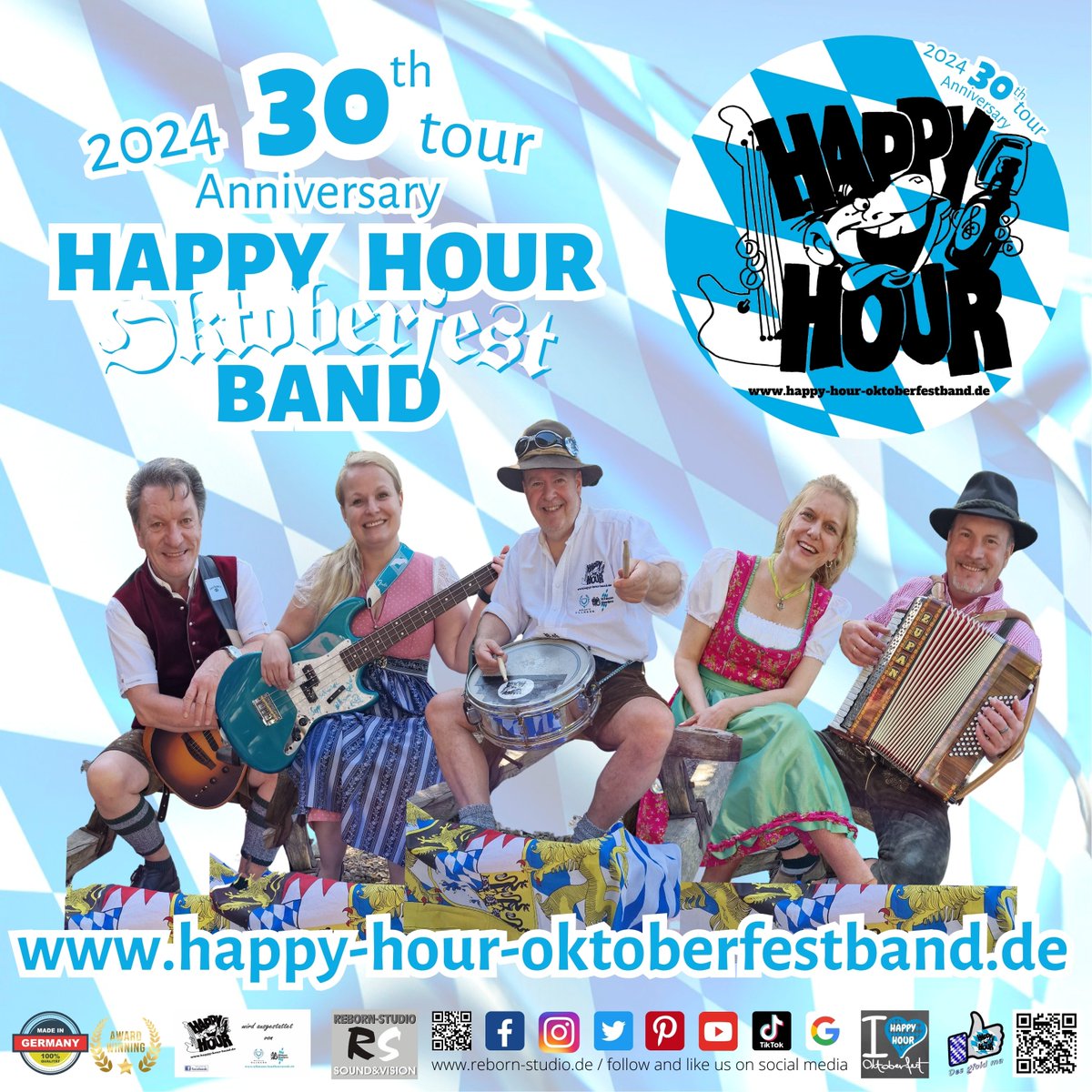 HAPPY HOUR OKTOBERFESTBAND - 30th Anniversary tour 2024 - Check out our upcoming tourdates and updates on happy-hour-oktoberfestband.de and don't forget to book YOUR Oktoberfest NOW: booking@happy-hour-oktoberfestband.de