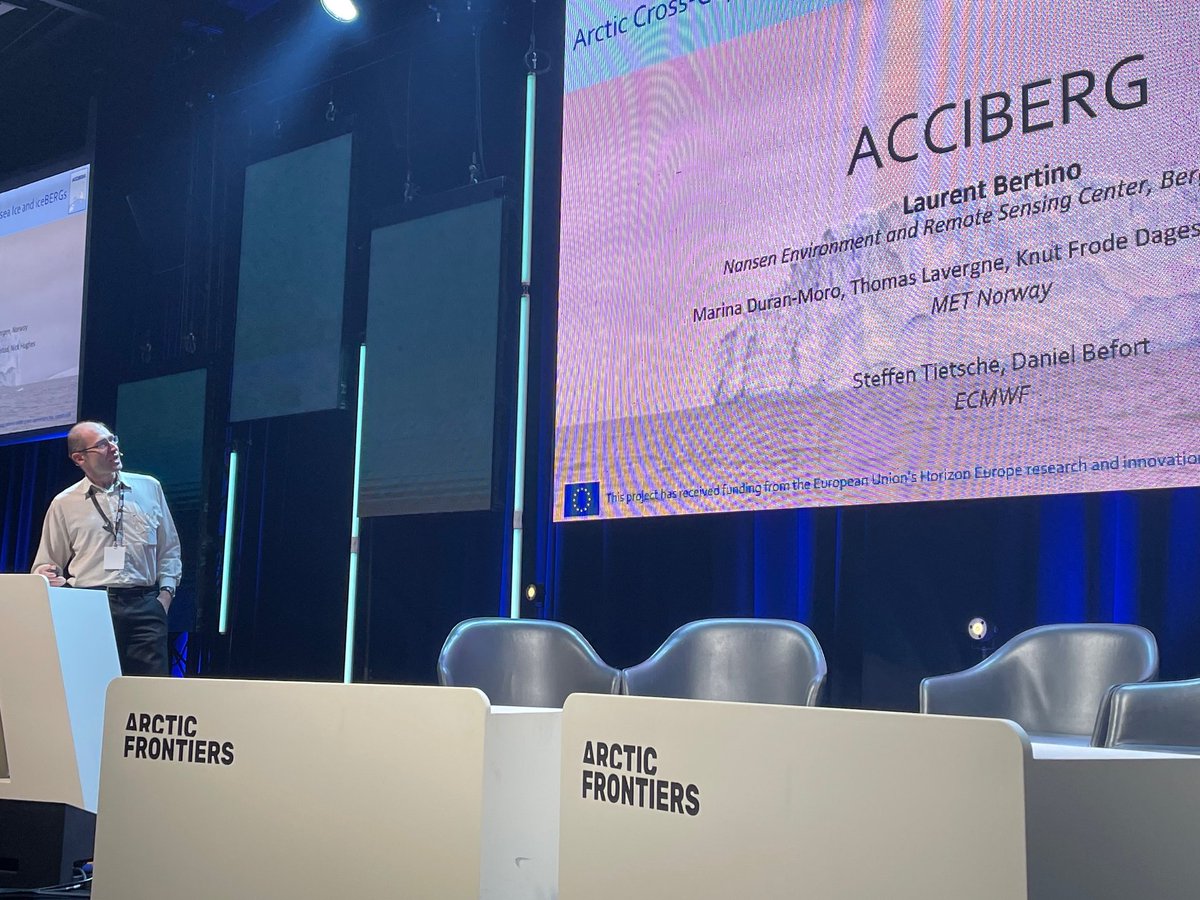 Innovations for Sustainable Maritime Development! Laurent Bertino @Nansensenteret presents the EU-project #ACCIBERG at @arcticfrontiers, on developing and improving Copernicus products for forecasting icebergs and sea ice. Find out more: acciberg.nersc.no 📸: @ToreFurevik