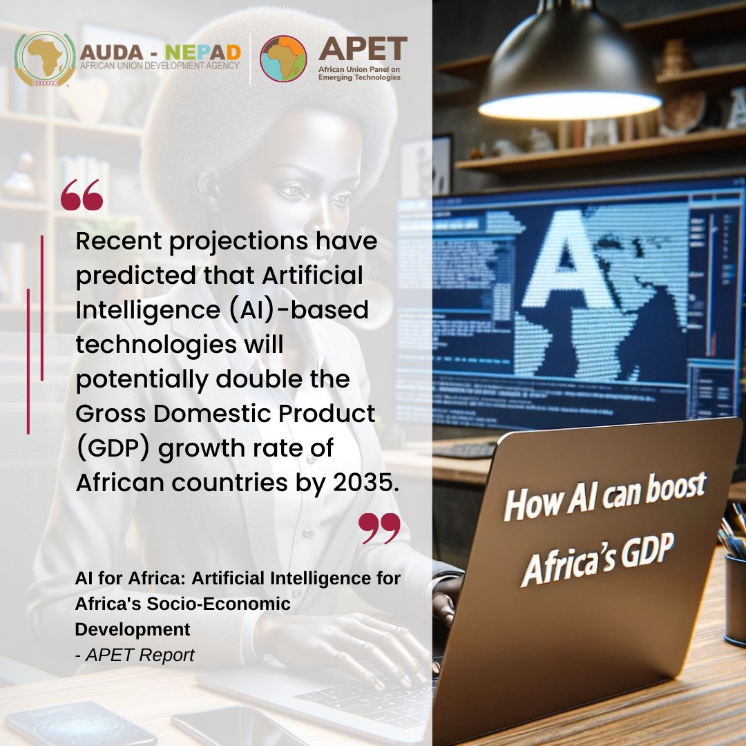 Is #AI the key to unlocking Africa's potential? Our #AIforAfrica report shows how AI can revolutionise sectors from #banking to #mining, potentially doubling GDP growth by 2035. Download your copy to uncover the future of AI in Africa! 👉🏽bit.ly/3Zsi2g7 #APET