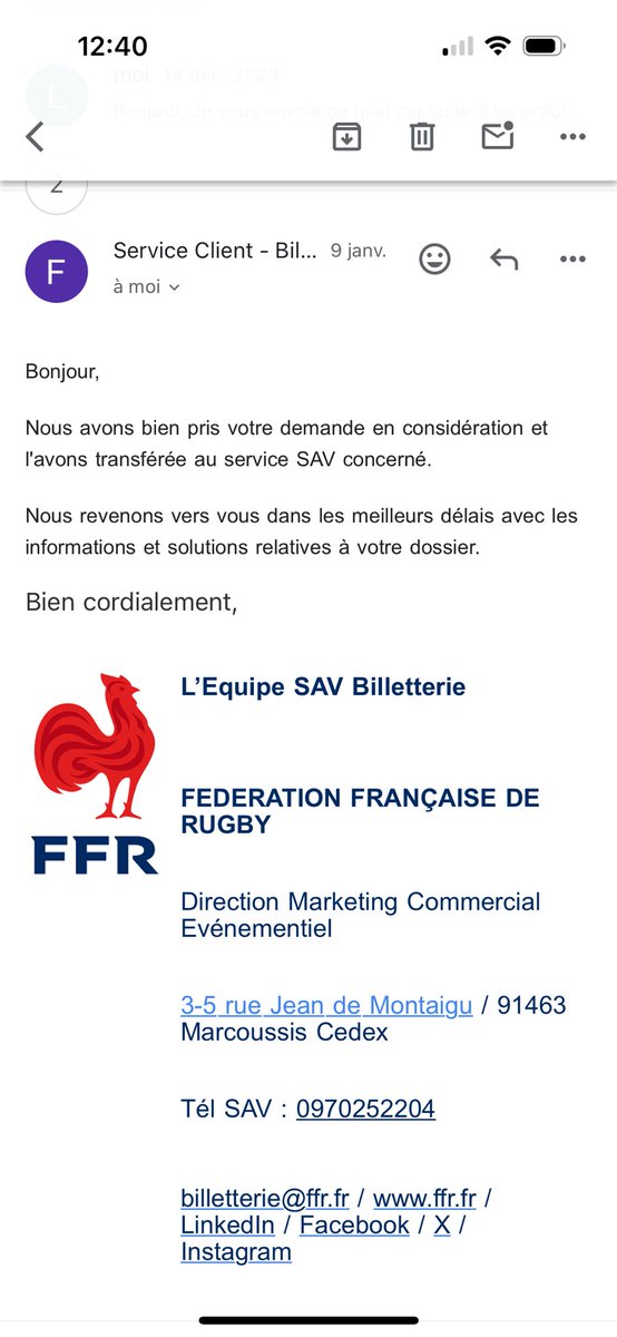 LaszloDenes5's tweet photo. Salut @FranceRugby après avoir eu un problème de place au tournoi 2023 vous m’avez promis 2 places pour France Irlande depuis le 24 juillet 2023. À 2 jours du match et 6 mois après, toujours aucune places malgres les relances de ma part. 
#francerugby #XVdeFrance #NeFaisonsXV https://t.co/K6fvn20wc2