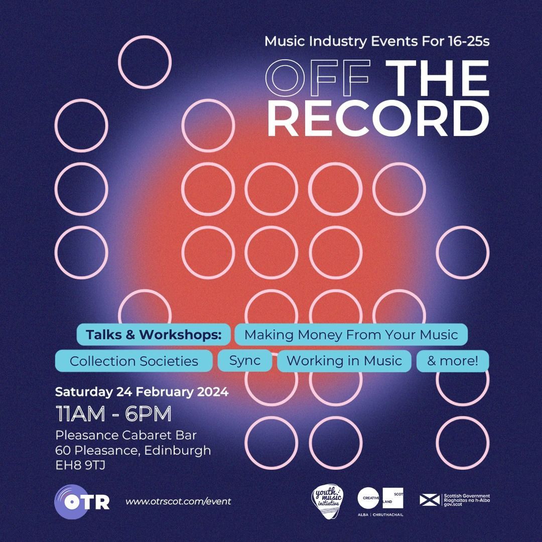 Musicplus+ (@musicplusmentor) on Twitter photo 📣 OFF THE RECORD IS BACK!!
<a href="/OTRScot/">Off The Record</a> is an event for young musicians and those who want to work in the music industry, and is open to anyone aged 16-25
Join them on Saturday 24th February at The Pleasance Cabaret Bar for #OTR24 🤘
🎟️ Book your tickets: buff.ly/42idUSS 📣 OFF THE RECORD IS BACK!!
<a href="/OTRScot/">Off The Record</a> is an event for young musicians and those who want to work in the music industry, and is open to anyone aged 16-25
Join them on Saturday 24th February at The Pleasance Cabaret Bar for #OTR24 🤘
🎟️ Book your tickets: buff.ly/42idUSS