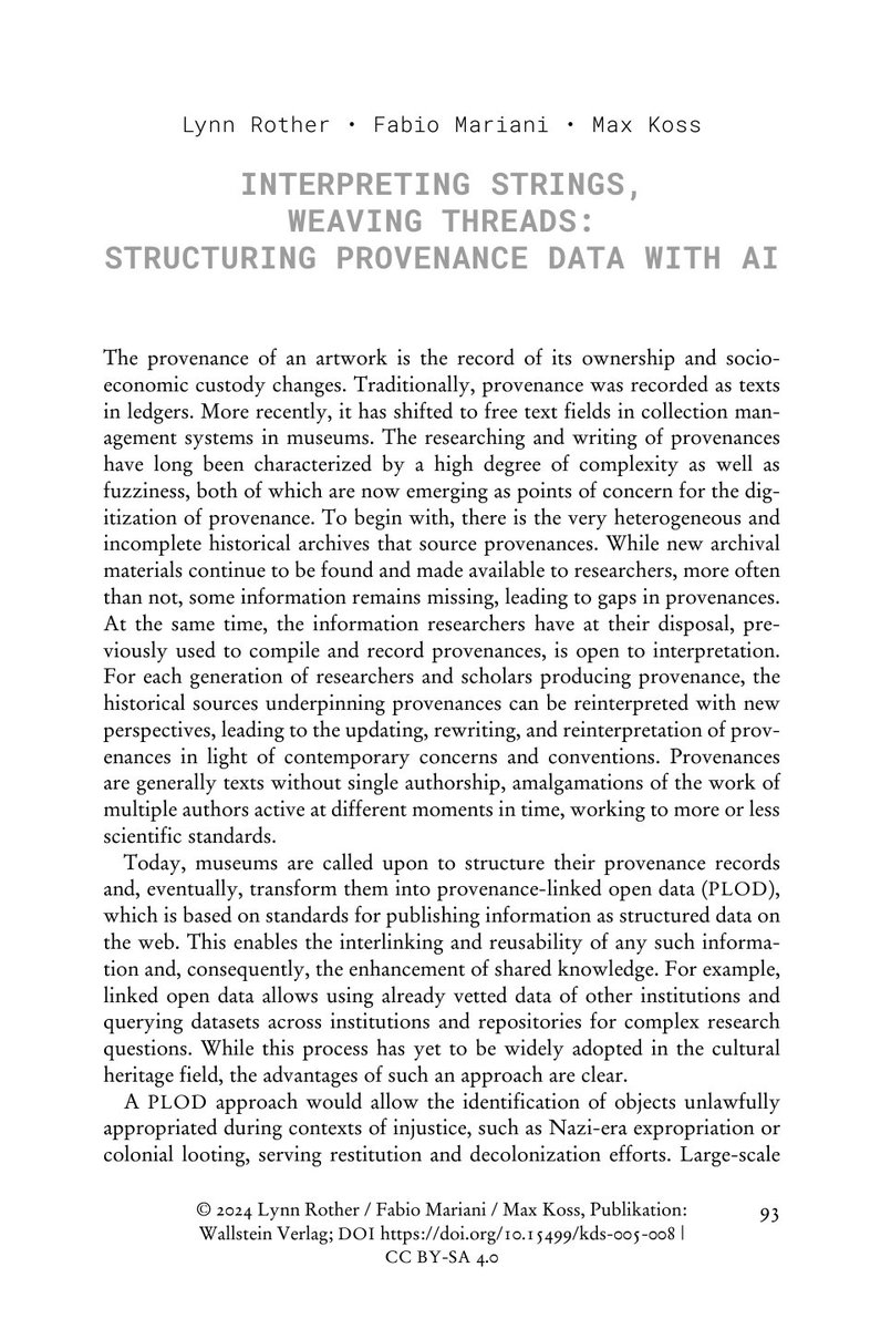 It's publication day! 📖🥳 Our chapter on structuring provenance data with AI is out in #OpenAccess today. We're thrilled & grateful to be in great company in this excellent volume on #collectionsresearch in the age of #AI. #digitalprovenance #museum #newpublication