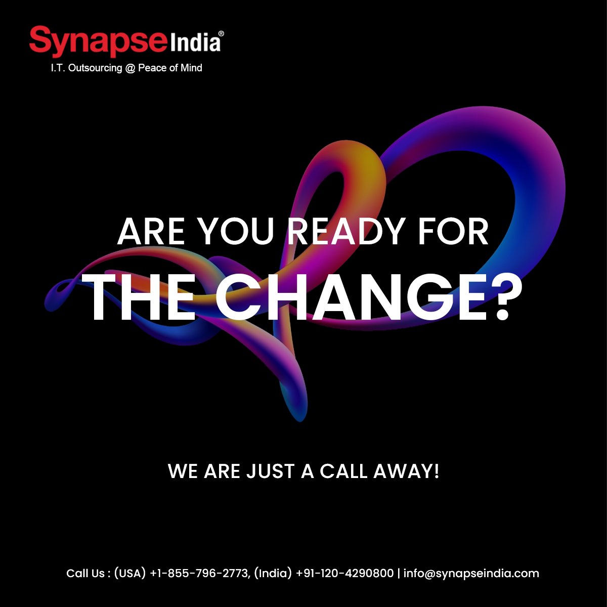 Embark on a journey of digital evolution with our expertise by your side.

📞 Give us a call at:
+1-855-796-2773 (USA)
+91-120-4290800 (India)

#digitaltransformation #digitaljourney #collaborativesuccess #technology #synapseindia