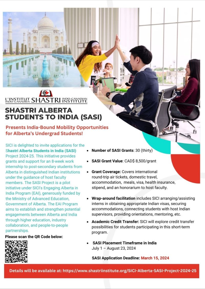 📢Call for Applications - Shastri Alberta Students in India (SASI) Project 2024-25 Deadline: March 15, 2024, by 11:00 pm MST For details on eligibility, host institution projects, and application forms, click here: shastriinstitute.org/SICI-Alberta-S… @HCI_Ottawa