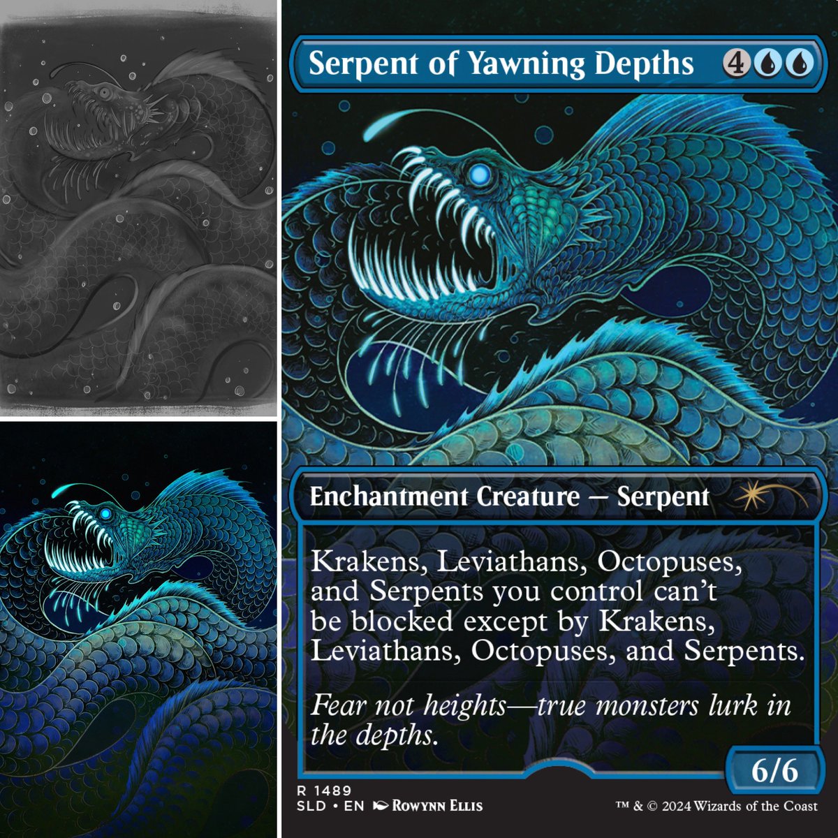 ‘Serpent of Yawning Depths’ - For Magic the Gathering’s ‘The Beauty of the Beasts’. Inspired by deep-sea fish, those teeth make me so happy :P 
-
AD: Jacob Covey 
© Wizards of the Coast 2024 @mtgsecretlair @wizardsofthecoast
ProCreate

#MTG #mtgartist #magicthegathering
