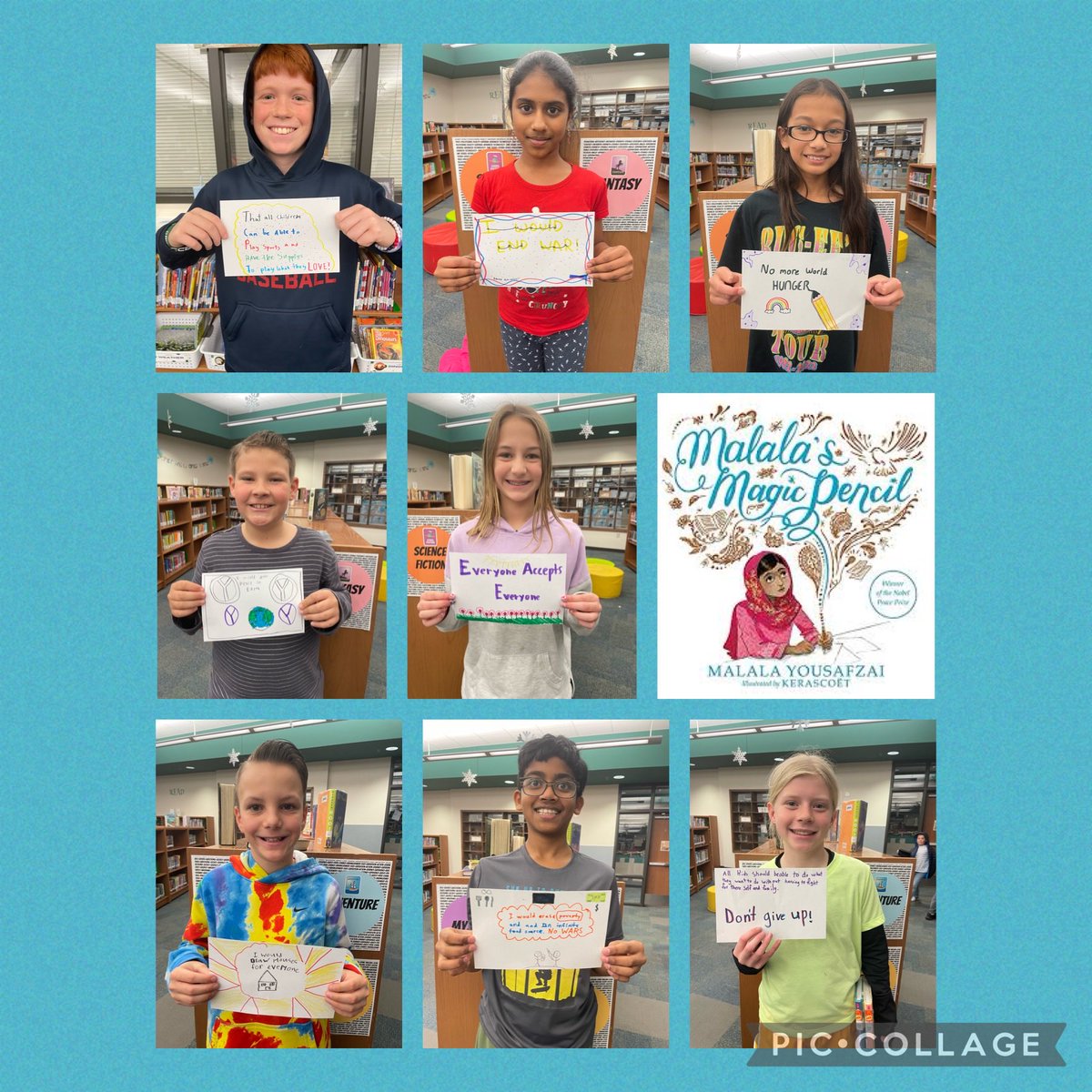 With Upstander Week, we read Malala’s Magic Pencil. Then our 5th graders thought about what they might erase or draw into our world if they had a magic pencil. Such wonderful ideas!! 😍 ⁦@LightFarmsElem⁩ ⁦@PISD_Libraries⁩