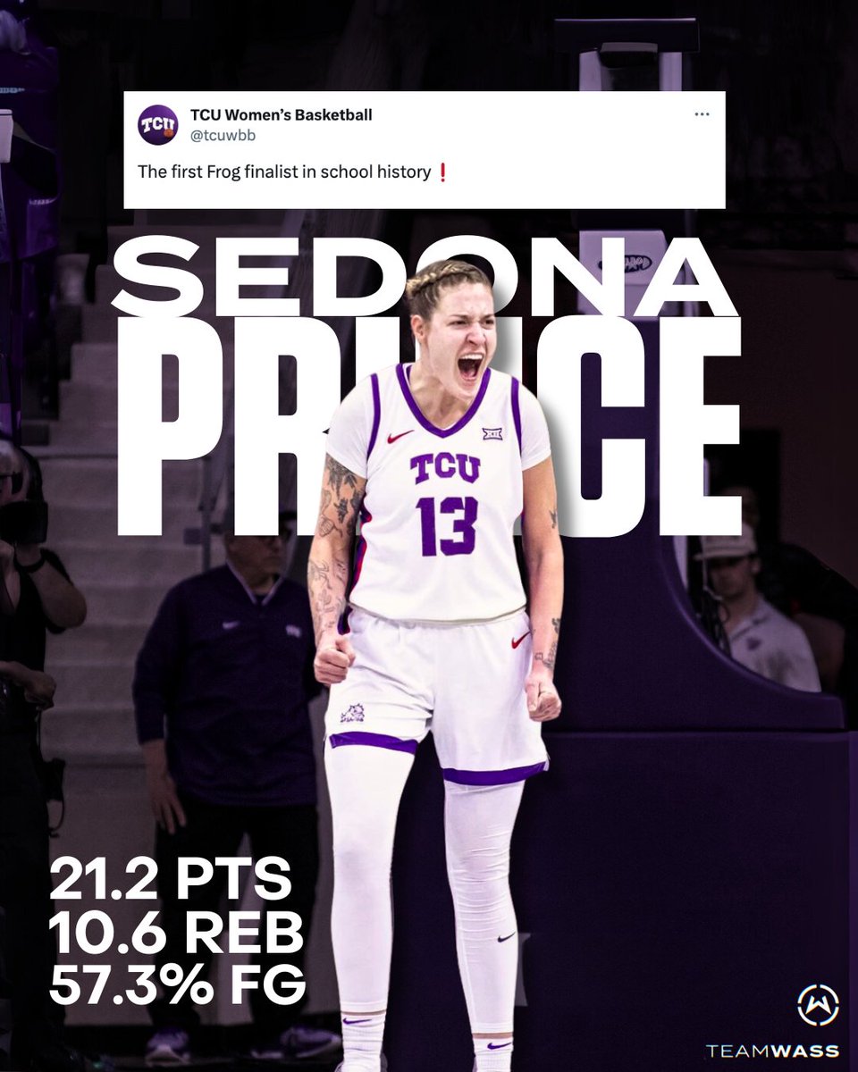 ICYMI: @sedonaprince_ is having a YEAR 🤯👏 Congratulations to Sedona Prince on becoming the first Lisa Leslie Award Finalist in @tcuwbb history! #TeamWass | #NIL