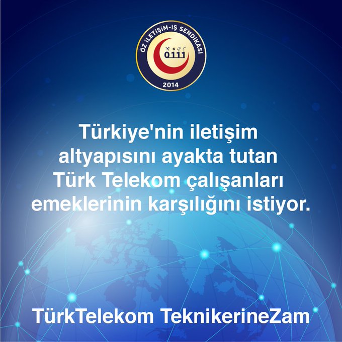 Türkiye'nin iletişim altyapısını ayakta tutan Türk Telekom çalışanları emeklerinin karşılığını istiyor.  TürkTelekom TeknikerineZam

<a href="/umitonaltr/">Ümit Önal</a>
<a href="/TurkTelekom/">Türk Telekom</a>
<a href="/UABakanligi/">T.C. Ulaştırma ve Altyapı Bakanlığı</a>