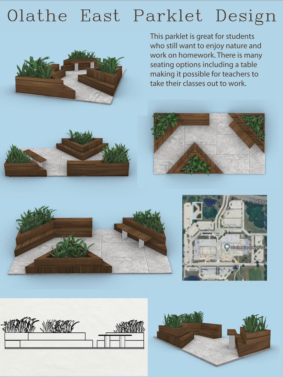 Olathe East Design Academy Juniors designed parklet concepts for our campus.