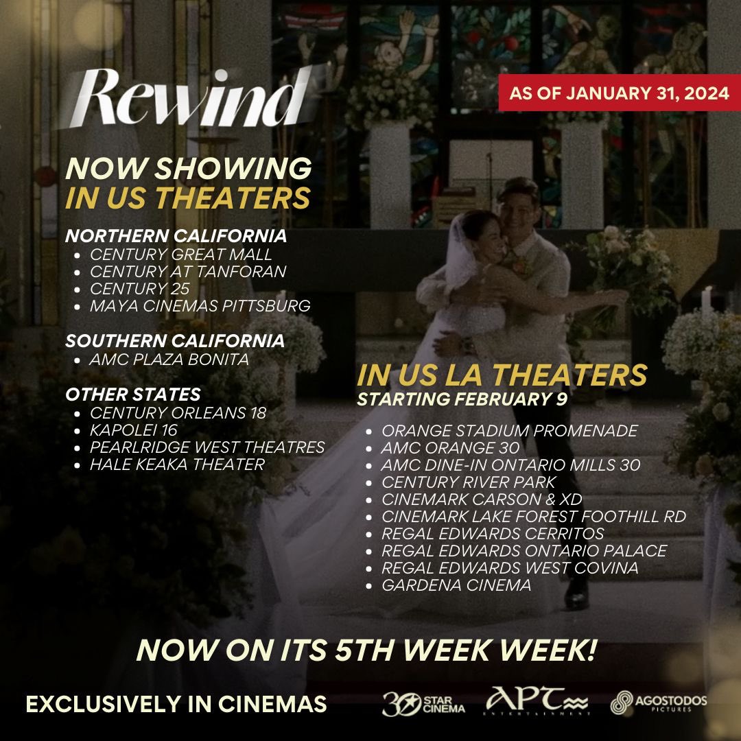 StarCinema's tweet photo. Time doesn’t wait this year! Book your #RewindExperience today with your greatest love! 🫶

#RewindNowShowing in US Theaters! Don’t miss the chance to feel #TheRewindEffect in cinemas! ⏪💚 https://t.co/fOqdoLQHWX