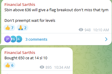 financialsarthi's tweet photo. Did you know that India's largest PSU bank is currently showing a flag pattern on its price chart? Discover how this formation could suggest a favorable upward move and explore the possibilities of good upside gains.

#SBIN 640.5 📊📊

⚡️Flag & Pole Breakout happened today
⚡️Previous high can be touched again
⚡️ downside 628-630
⚡️Already gave alert in group at 629, bought 650 ce at 14 with sl 10

Join us for such insightful insights

https://t.co/SK1YTjD93J

#BankNiftyOptions #BreakoutStock #StockToWatch #stocktobuy #StocksInFocus #StockMarketindia #Nifty #niftyOptions #multiyearbreakout