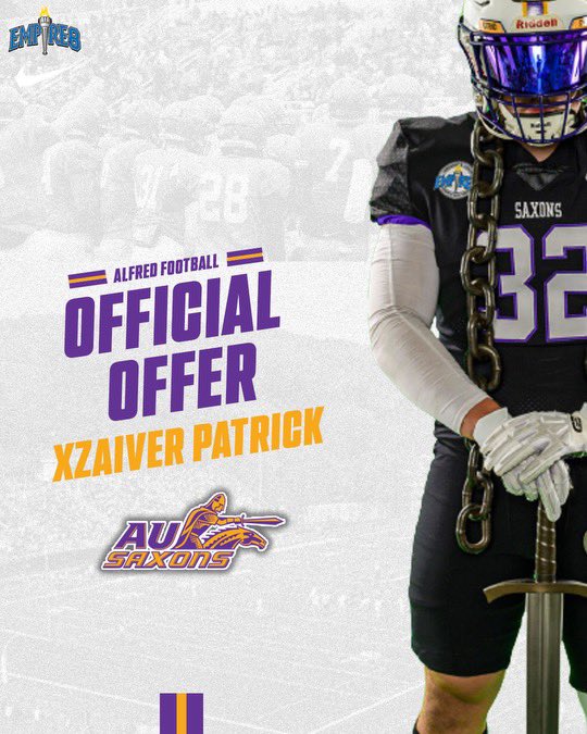 xzaiverjp's tweet photo. After a great conversation with @Coach_Rankl and the rest of the staff i’m blessed to receive my 3rd offer to continue my athletic career at Alfred University! @Coach_Bailey2 @CoachOlasupo @LB_CoachBona #SaxonNation💜💛 https://t.co/n2kEh5kjuu