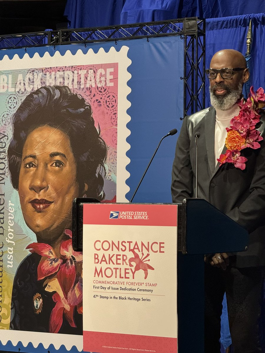 The artist next to his art. 

Today we are at the #ConstanceBakerMotley stamp dedication ceremony honoring an LDF alum and groundbreaking civil rights lawyer.