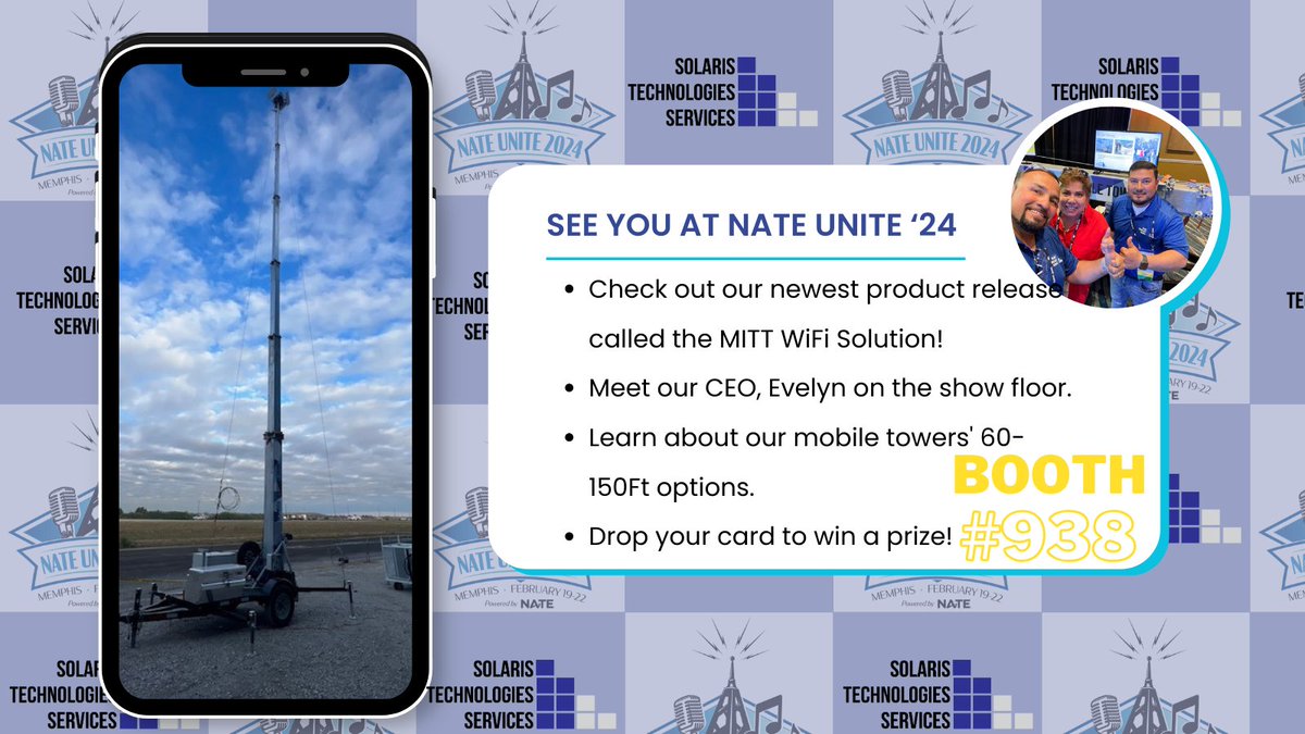 We can't wait to see you at Nate Unite 2024! We will be showcasing our new product called the MITT WiFi Solution! Come by booth 938 to meet our team and see it yourself! 
#NateUnite24 #ElevateWireless #mobiletower #MITT #NateUniteMemphis