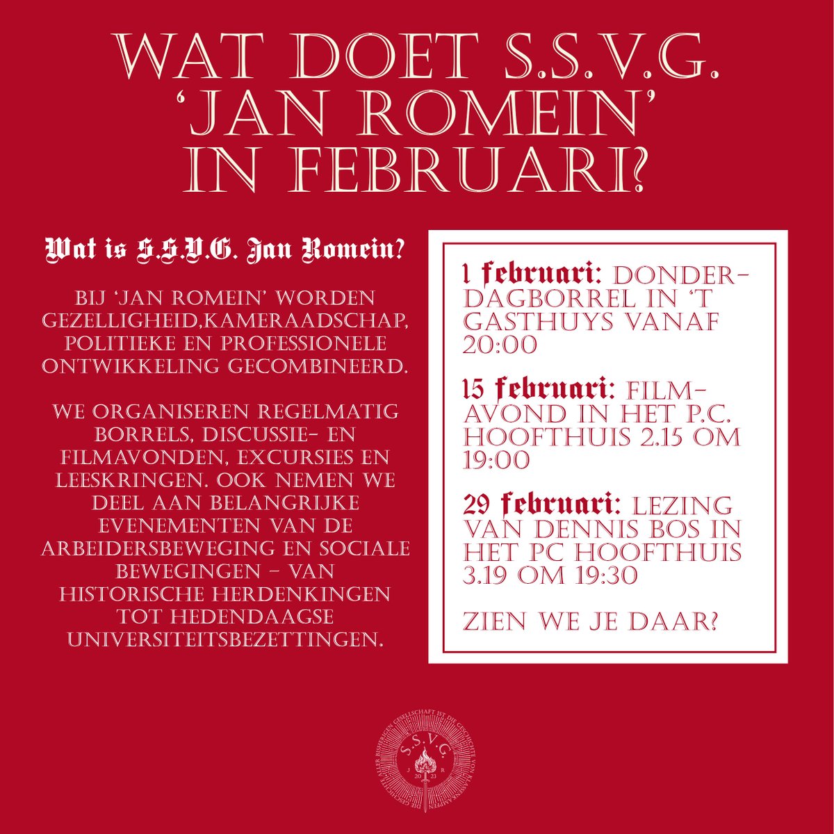 Jan Romein heeft in februari weer een maand vol activiteiten. Ben jij er ook bij?