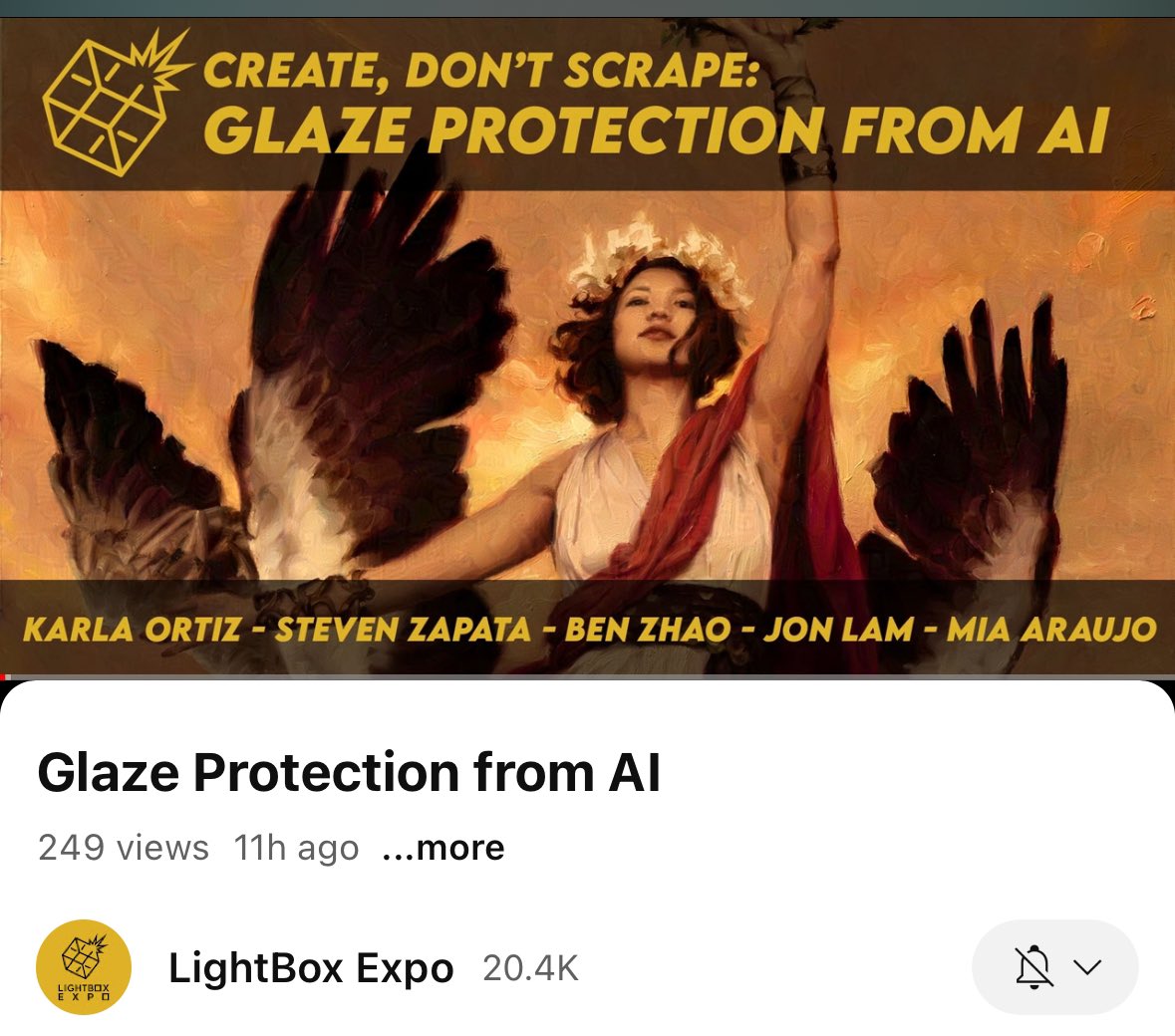 Full Glaze Panel from Lightbox is up. Here we discuss our involvement in the fight for Artist’s rights in GenAi, and Ben breaks down Glaze’ inception and function as well as Nightshade

youtu.be/Re1Nen3v2Yc?si…

@ravenben @kortizart @StevenZapata @TheGlazeProject @LightBoxExpo