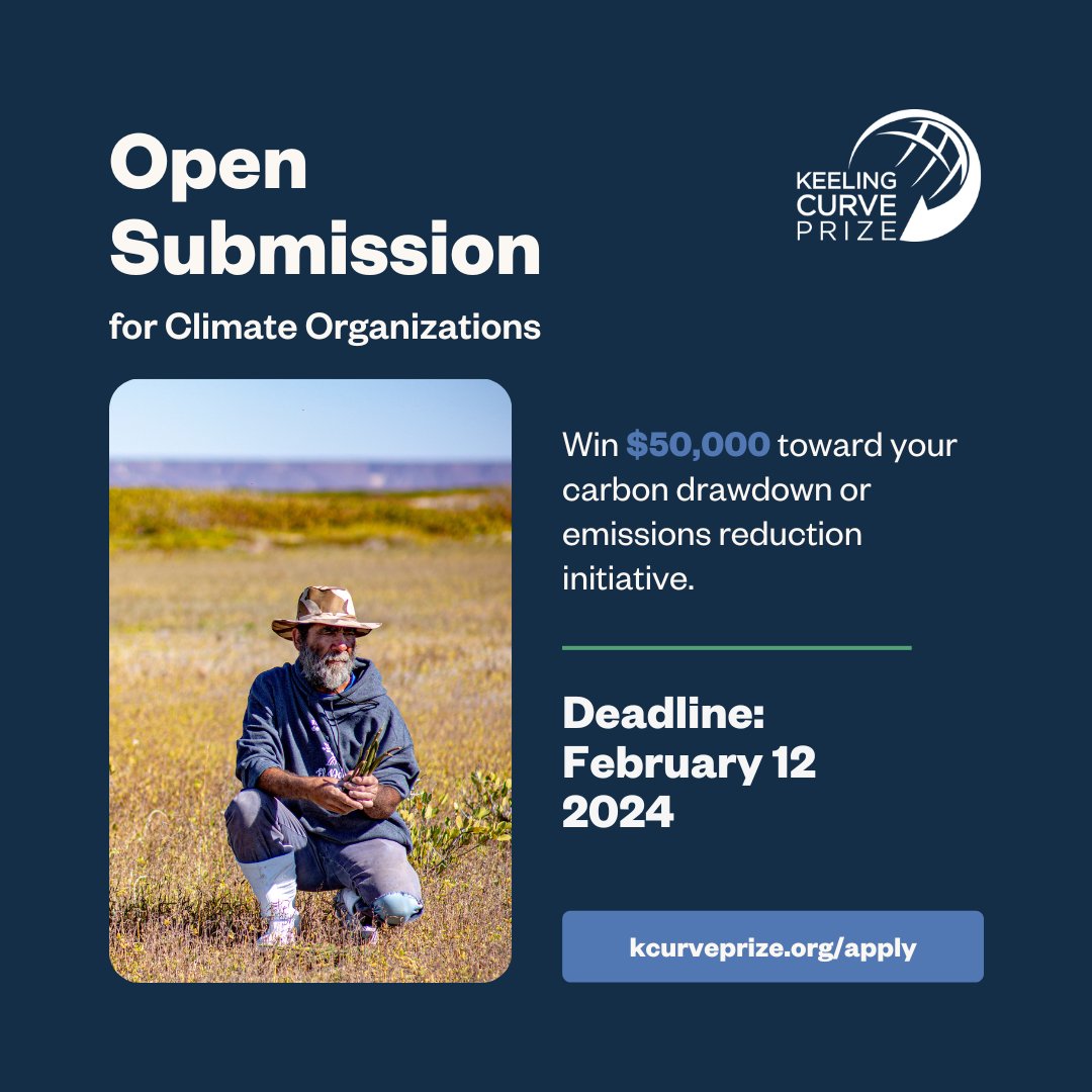 If you are innovating in climate, check out the  #2024KeelingCurvePrize.  $50k prize to 10 of the world’s best climate innovations across 5 categories: energy, finance, carbon sinks, social &amp; cultural pathways, and transport &amp; mobility. 🌍🏆

Apply here: kcurveprize.org/apply