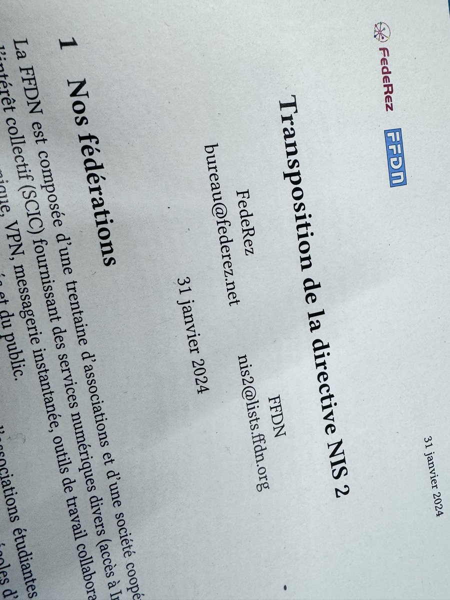 NIS2 merci <a href="/FedeRez/">FedeRez</a> et #FFDN pour cet échange autour des enjeux de la future transposition de la directive NIS2. 
La proportionnalité des mesures est clef, et l’urgence d’opérer un tournant majeur pour la #cybersécurité en Europe doit se faire avec ambition, et pragmatisme. 🇫🇷🇪🇺