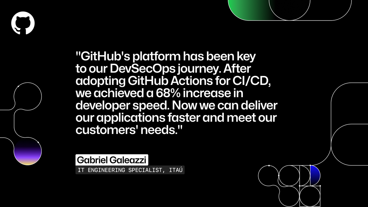 GitHubEnt's tweet image. Don't blink 👁️ Or you might miss how @itau achieved a 68% increase in developer speed ⚡ github.com/features/actio…