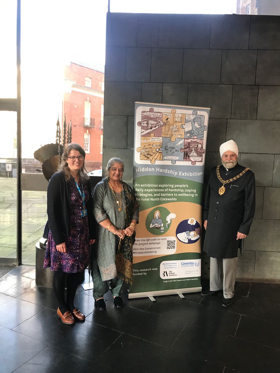 Thank you to @CovLordMayor for attending the #HiddenHardship Exhibition launch in @CovCathedral yesterday. Great attendance & feedback at the launch, including praise for @BethWatersArt's beautiful illustrations to my participants' experiences