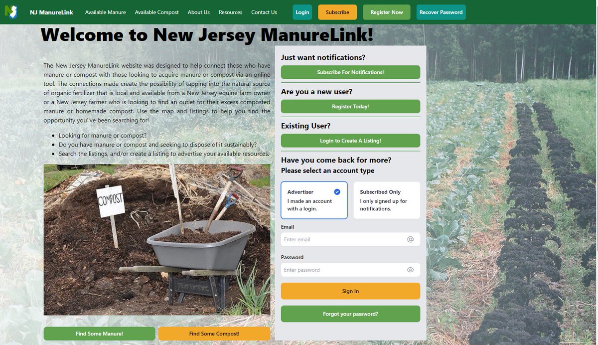 The NJDA has partnered with Rutgers to develop the NJ ManureLink to provide a unique web-listing service for livestock farmers with composters and farmers looking to sustainably use this nutrient rich material. Read more at bit.ly/4bgyU0q @JerseyFreshNJDA @RutgersNJAES