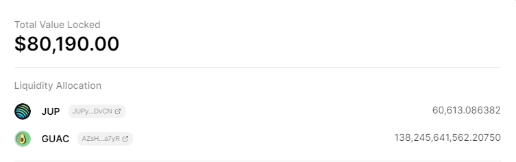 The AvocaDAO has deposited additional liquidity into the $GUAC - $JUP pool on <a href="/MeteoraAG/">Meteora</a> 🥑

Join in and earn trading fees!
app.meteora.ag/pools/yM9o57n5…