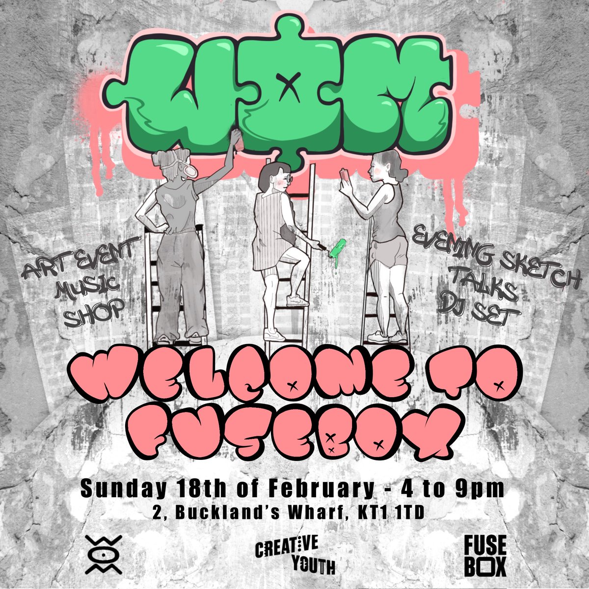 Get ready for @womcollective takeover of FUSEBOX on Sunday 18 February (16:00 - 21:00)... Free Entry 💥 WOM will be running a drop-in sketch session, pop up shop, as well as hosting a talk for Kingston locals to get to know the collective. Learn more: creativeyouthcharity.org/events/wom-wel…